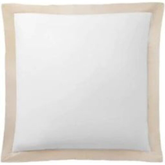 Ralph Lauren Organic Cotton Sateen Border Euro Size 26" x 26" Sham, White/Sand - Picture 5 of 12
